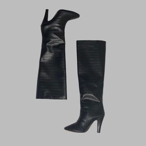 H&M Knee-High High-Heeled Crocodile Embossed Boots